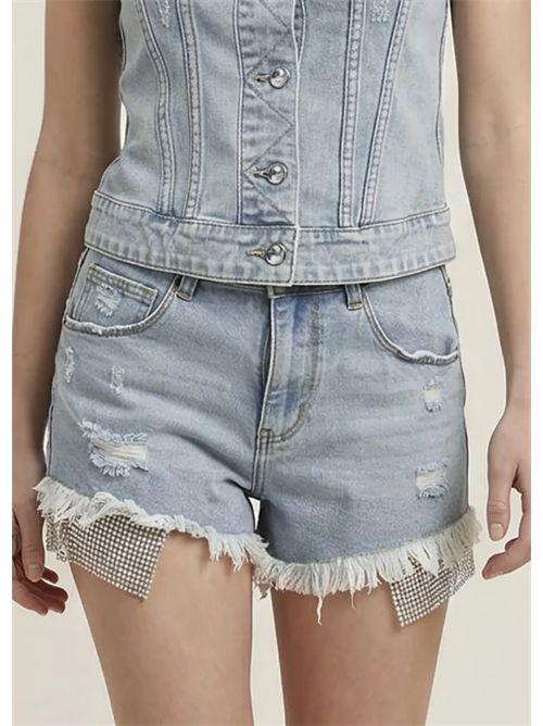 Shorts Denim Chiaro con Strappi e Orlo Sfilacciato  Vita Media - Stile Casual Glam Met Met | M12 T4L932V.UNICA